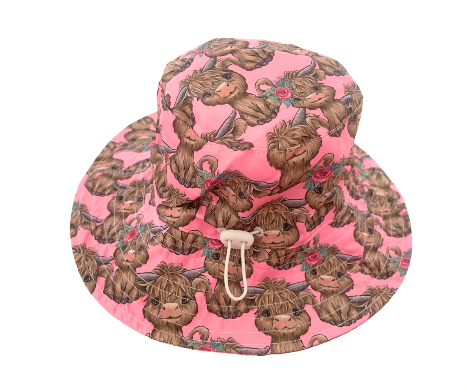 Rosy Ruffles Highland Cow Adjustable Hat