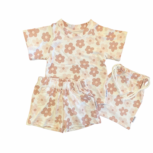 Neutral Florals Shirt, Shorts & Bag 3pc Set