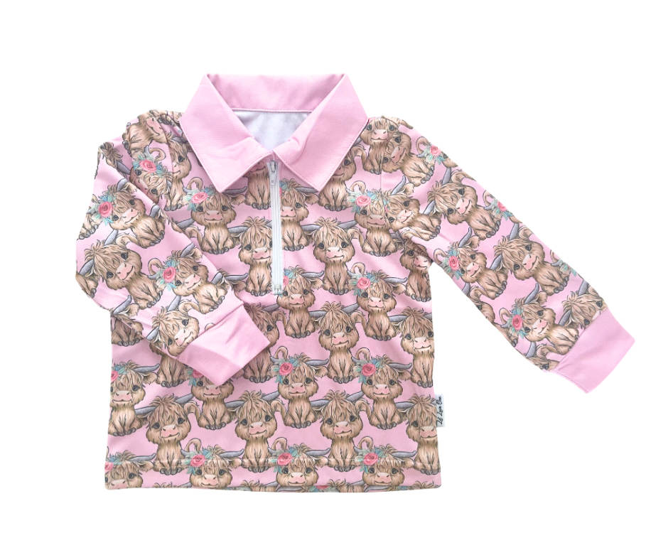 Rosy Ruffles Highland Cow Fishing Shirt