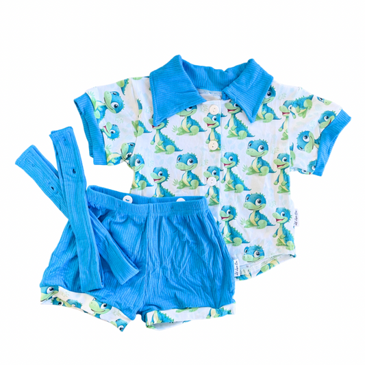 Dinosaurs Shirt & Shorts Suspender 3pc Set