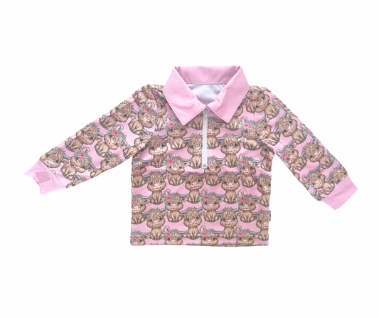 Rosy Ruffles Highland Cow Fishing Shirt