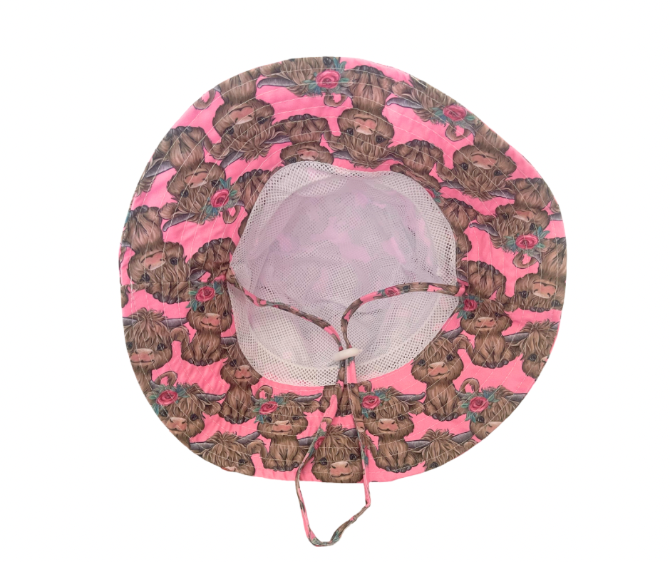 Rosy Ruffles Highland Cow Adjustable Hat