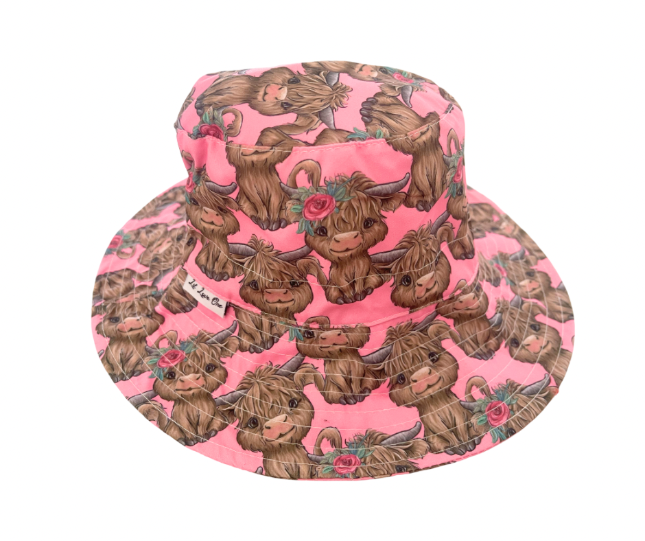 Rosy Ruffles Highland Cow Adjustable Hat