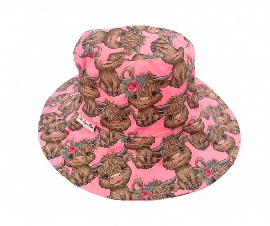 Rosy Ruffles Highland Cow Adjustable Hat