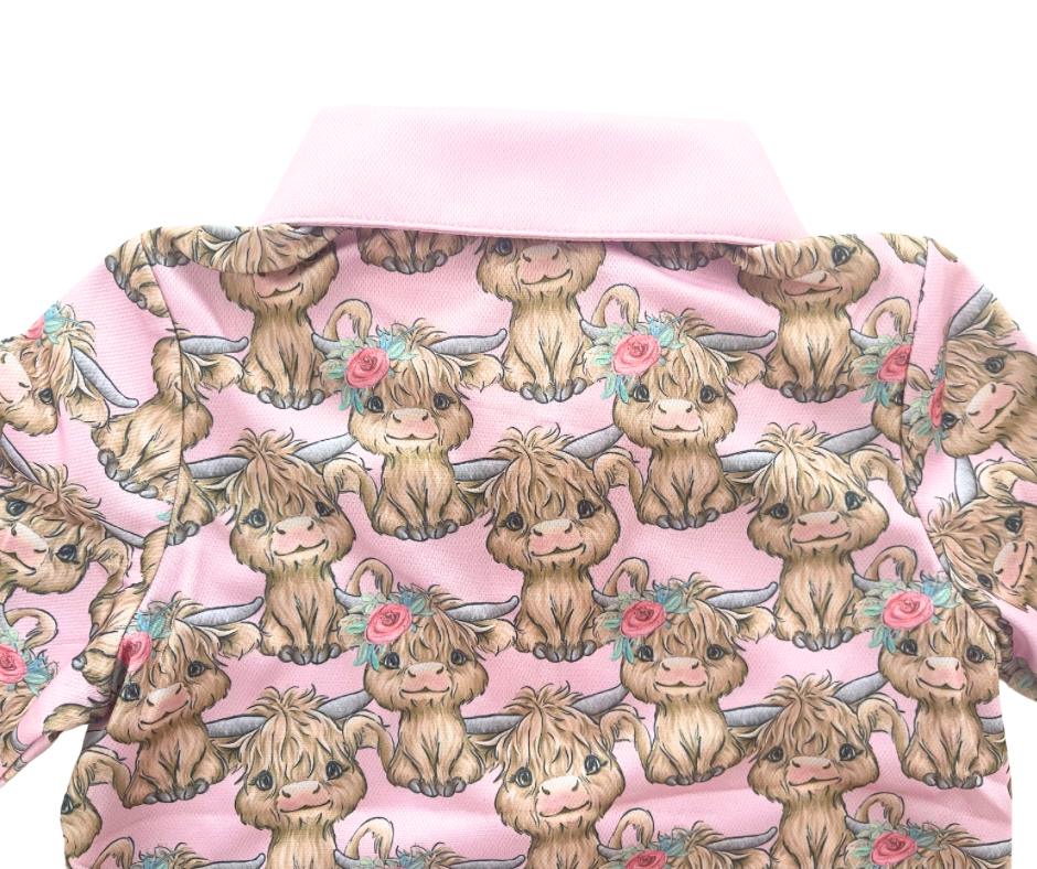Rosy Ruffles Highland Cow Fishing Shirt