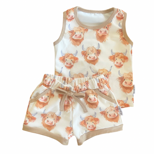 Highland Cow Tank Top & Shorts 2pc Set