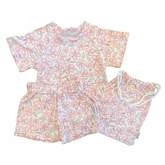 Pink Florals Shirt, Shorts & Bag 3pc Set