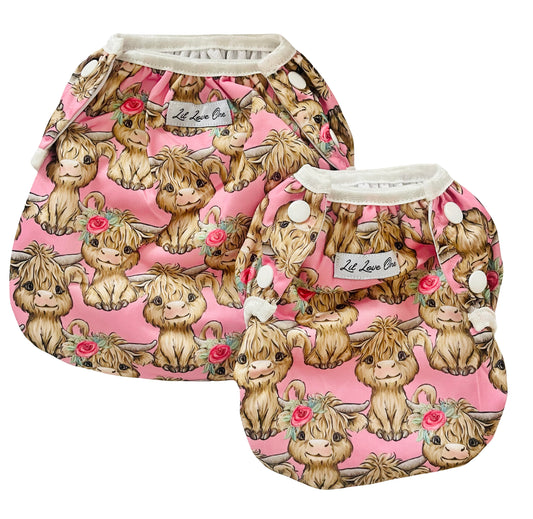 Rosy Ruffles Highland Cow Swim Nappy